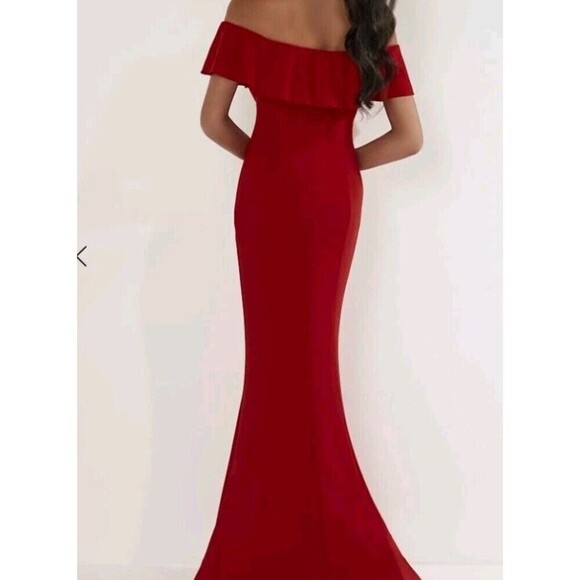Studio 17 Formal Evening  Dress Size 4 Red Off Shoulder Tulip Skirt Style 12727 - Picture 2 of 10